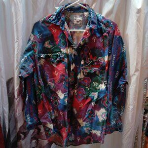 Vintage Western Plains Trading co multi color Button up Med